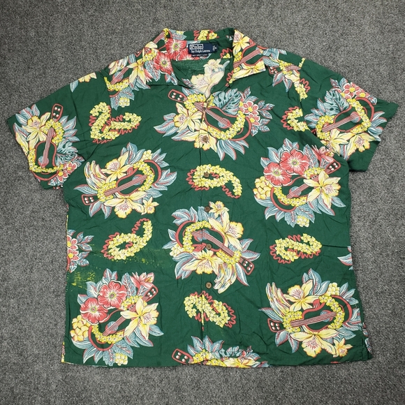 Vintage Polo Ralph Lauren Key West Camp Shirt Mens XL Hawaiian Ukelele Floral - Picture 1 of 12